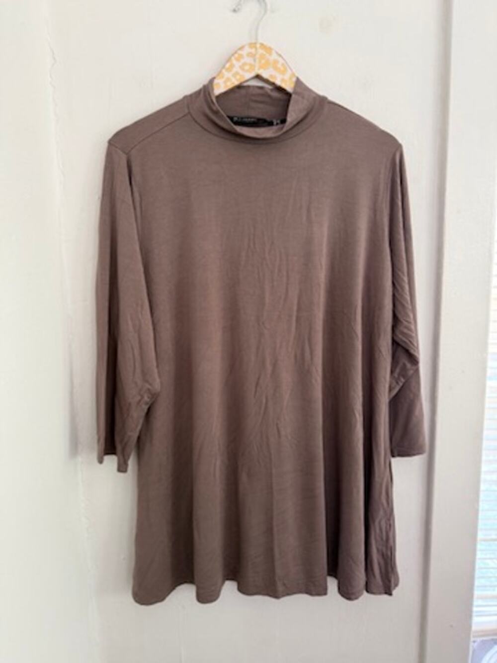 H by Halston Women's Tan Funnel Neck Tunic Top | Size 1X
